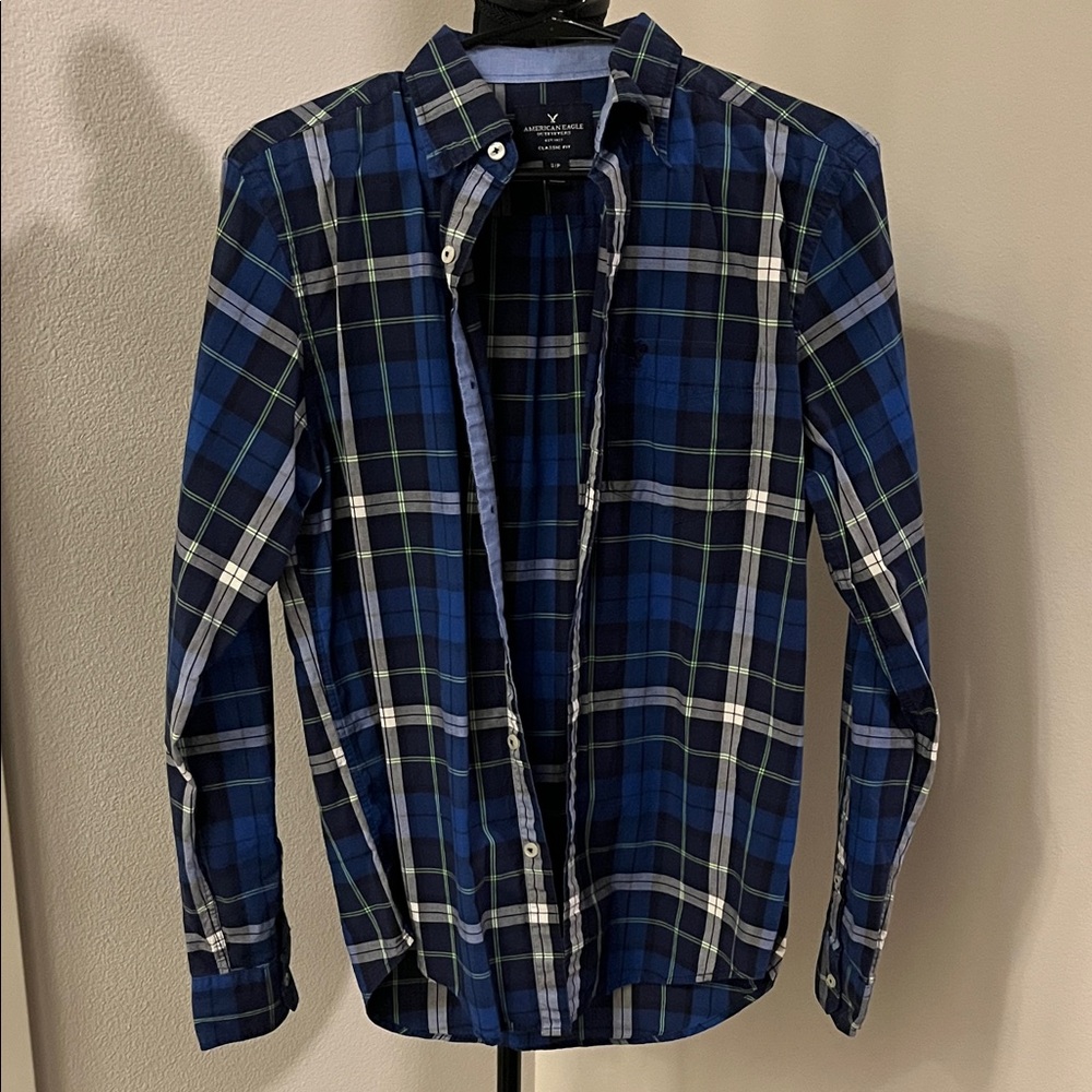 American Eagle Outfitters Blue and Green Plaid Shirt